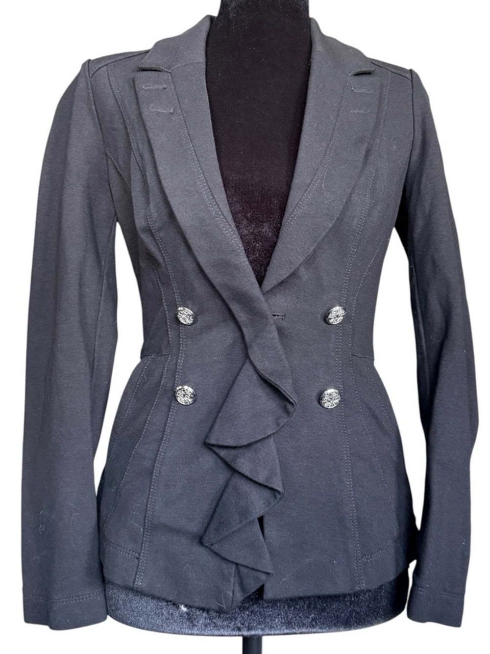 White House Black Market Black Double-Breasted Ruffle Blazer